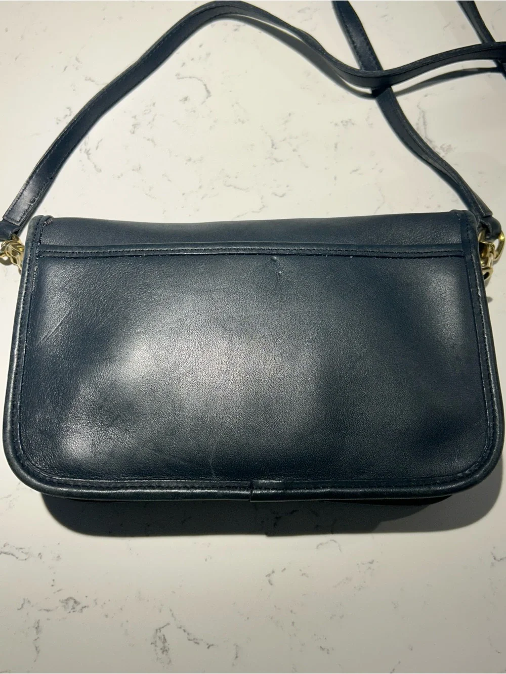 Vintage COACH Penny Pocket Purse 9755 Navy Blue Leather Crossbody Bag - Picture 3 of 7